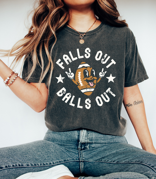 Comfort Colors Falls Out Balls Out Football Funny T-Shirt / Football Mom Shirt