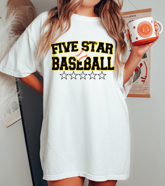 Comfort Colors or Bella Canvas Five Star Baseball Shirt