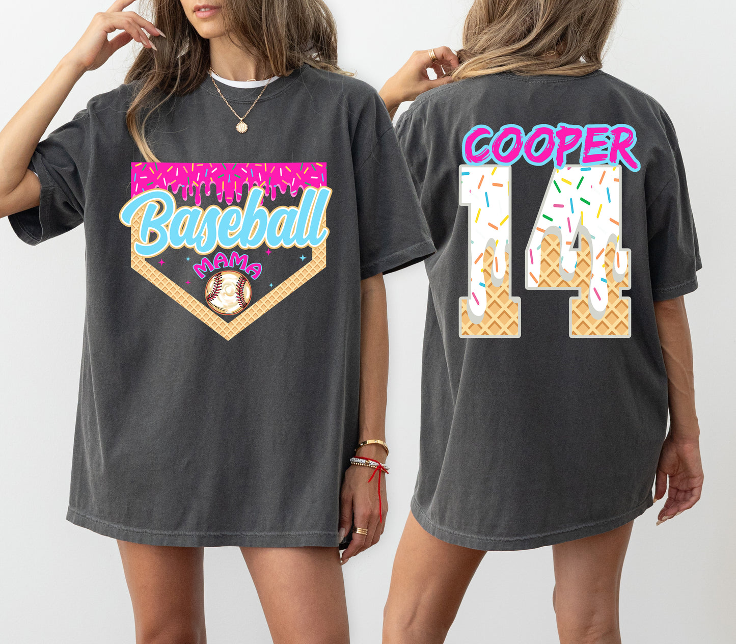 Custom Baseball Mama Ice Cream Drip Number Baseball Shirt / Personalized Baseball Drip Shirts - Can Be Customized with Dad/Sister/Etc.