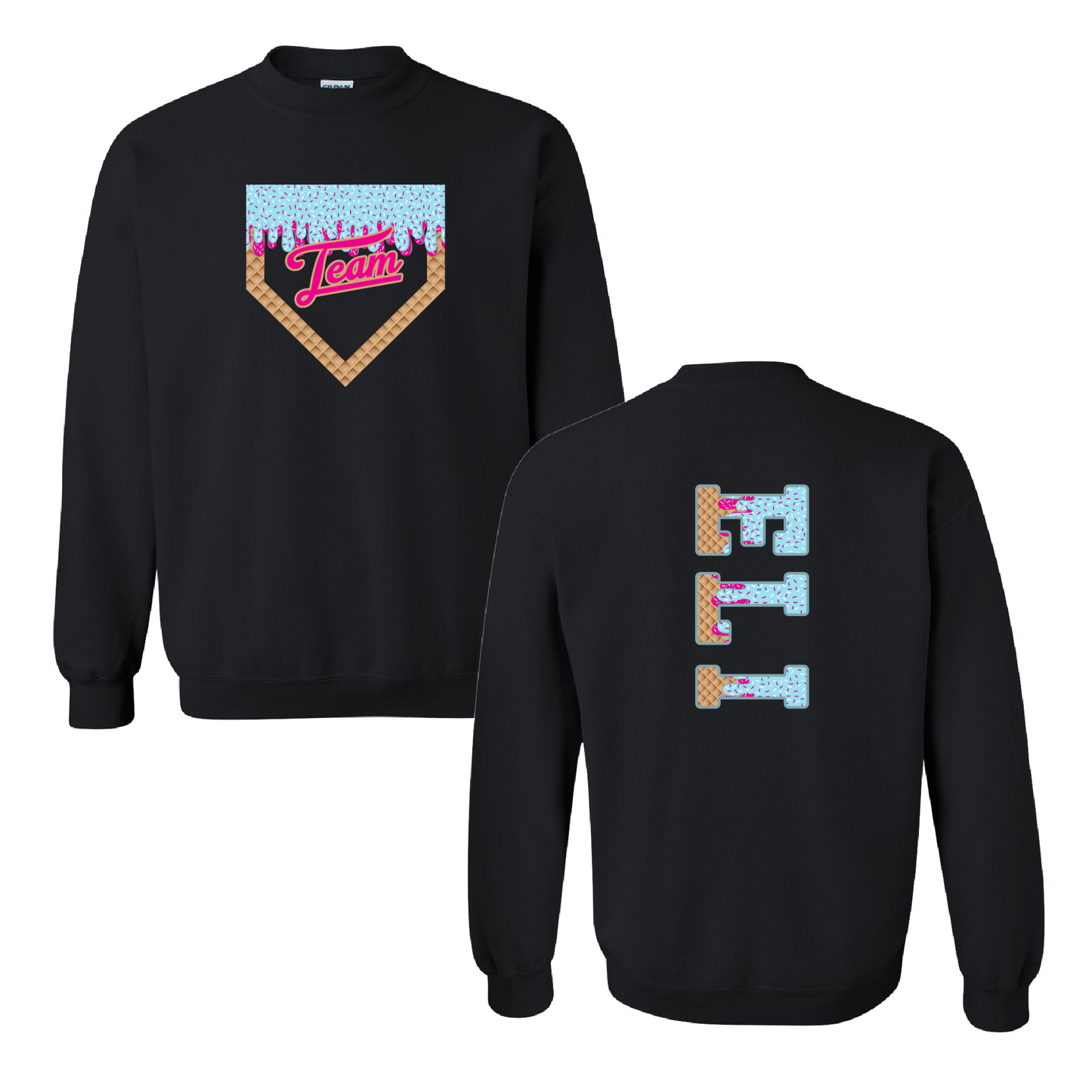 Custom Ice Cream Drip Number Baseball or Softball Sweatshirt/ Home Plate Custom Number and Name Tee