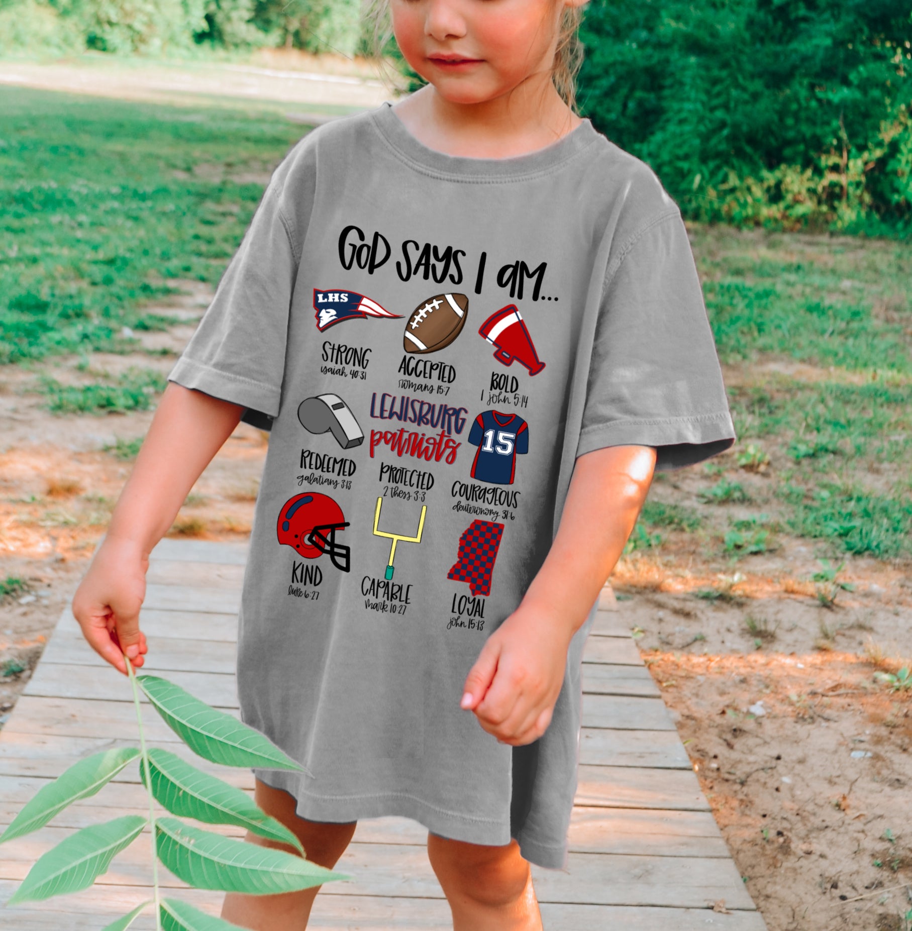 The Pink Mustache Comfort Colors God Says I Am A Lewisburg Patriot Unisex Shirt Youth and Adult Sizes Lewisburg Desoto County Schools Lewisburg Patriots