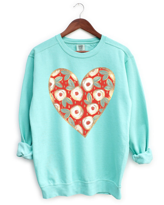 Comfort Colors Floral Heart Sweatshirt/ Gifts for Her/ DTF Printed Sweatshirt