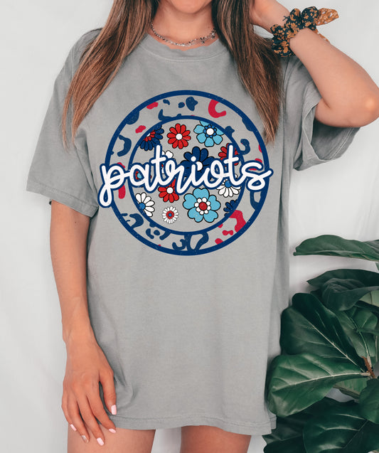 Comfort Colors or Bella Canvas Patriots Floral Leopard Shirt - Youth and Adult Sizes