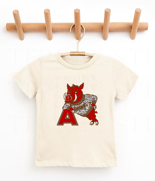 Spirit Camo Mascot Drop - Youth and Adult Camo Mascot Tee/ Camo Razorback Shirt