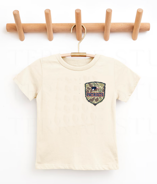 Youth and Adult Camo Mascot Tee/ Camo Patriots Shirt