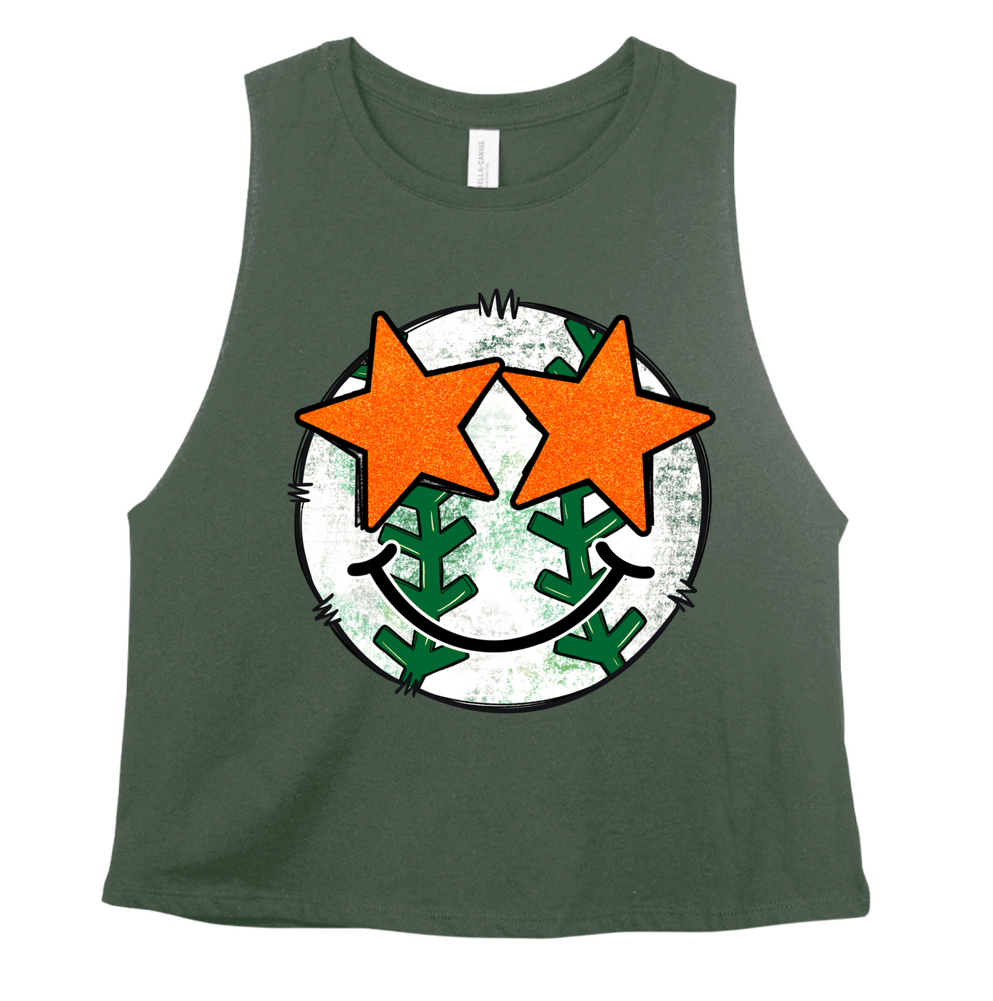 WITH NUMBER Baseball Smiley Star Eyes Print CROPPED Tank