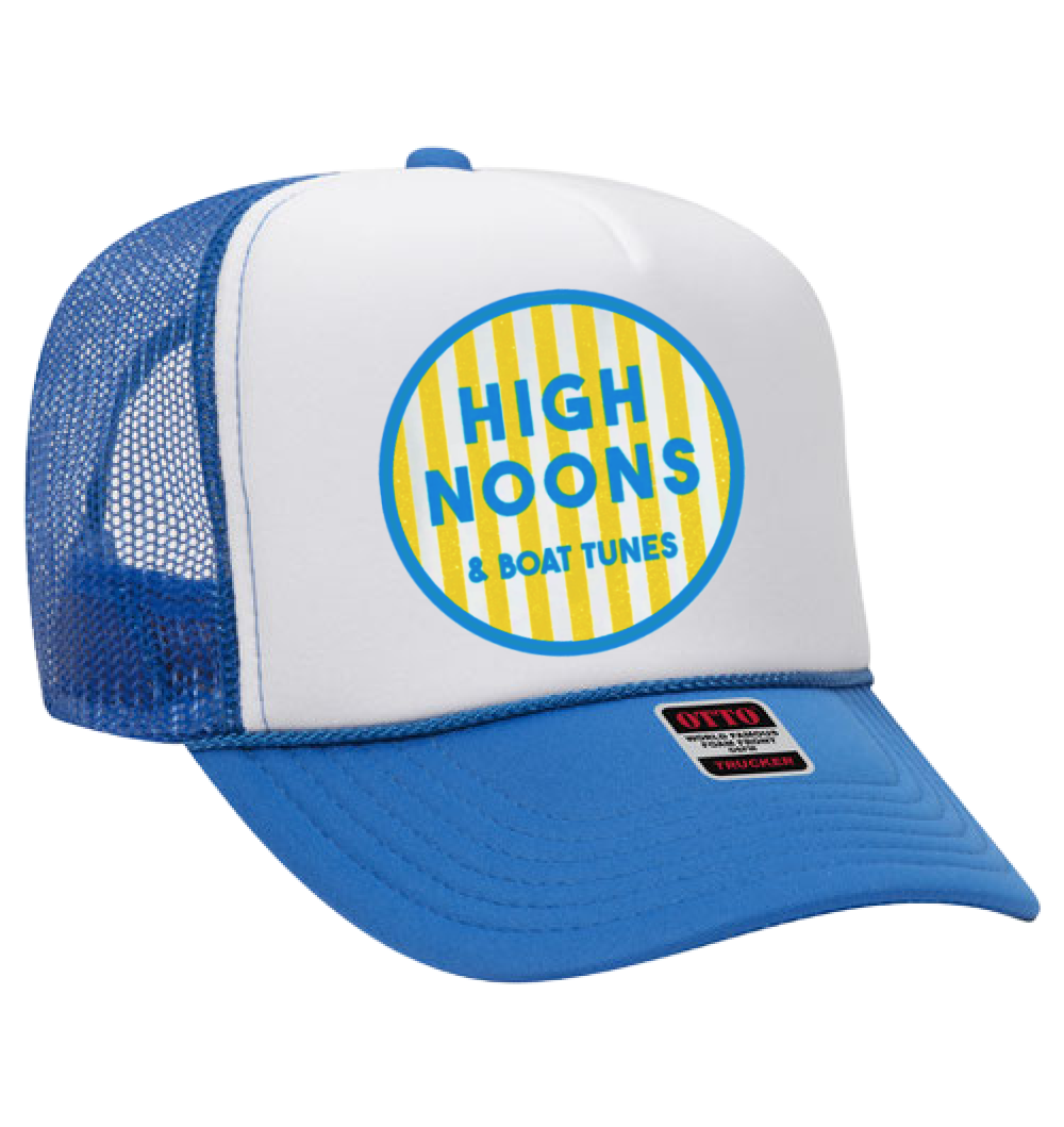High Noons and Boat Tunes Funny Trucker Hat/ Funny Trucker Hats/Lake Day Hat