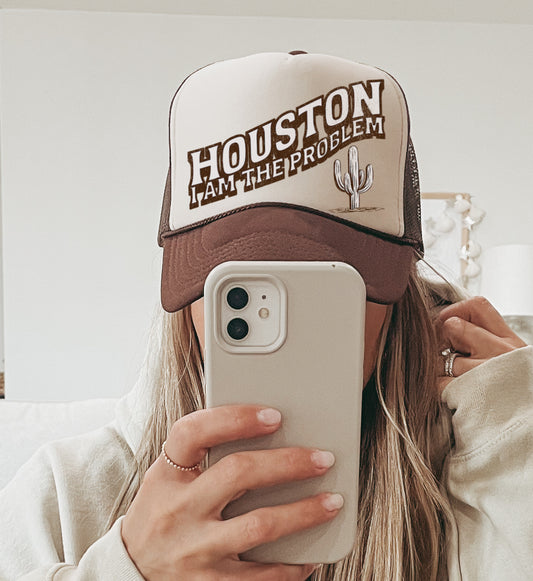 Tan/ Brown Houston I Am The Problem (With Cactus) Western Trucker Cap/ Girls Trip Hat/ Vacation Hat/ Concert Hat (Copy)