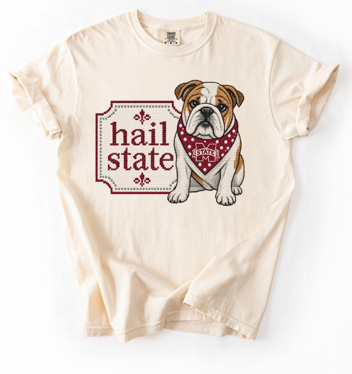 Hail State Comfort Colors Tee/ Youth and Adult Sizes - Faux Needlepoint