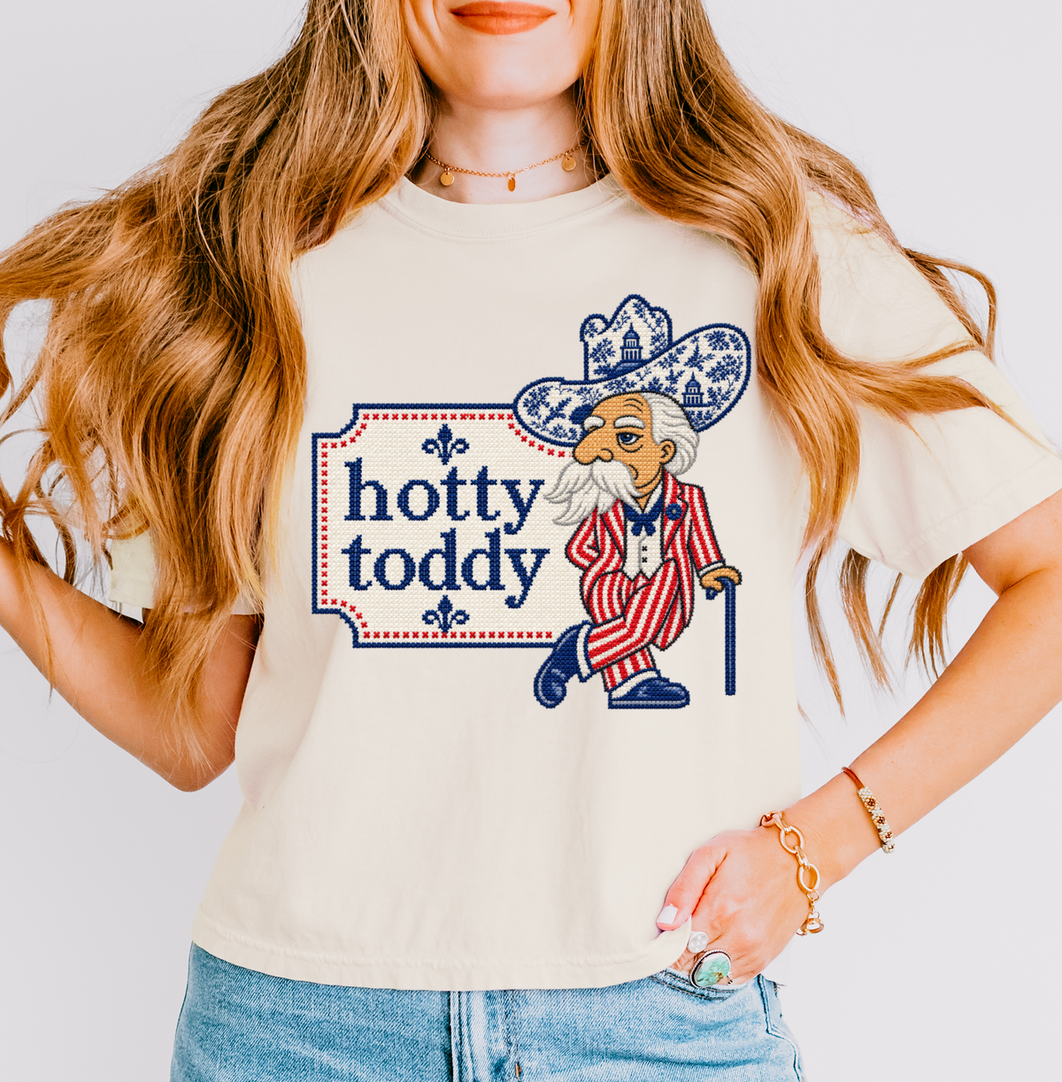 Cropped Comfort Colors Go Rebs Faux Cross Stitch Tee - Mississippi Tee / Rebel Shirt/ Adult Sizes