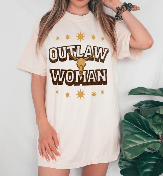Ivory Western Outlaw Woman Tee/ Comfort Colors or Bella Canvas