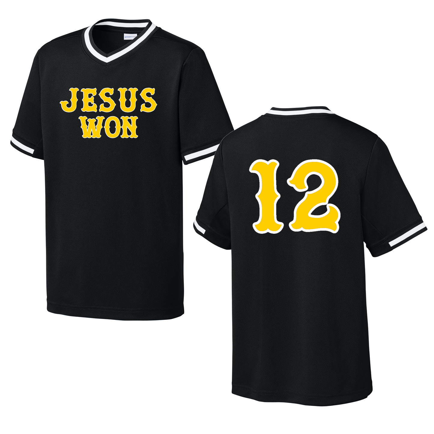 Jesus Won Oxford Canes - Drifit V-Neck / Youth and Adult Sizes - With Number