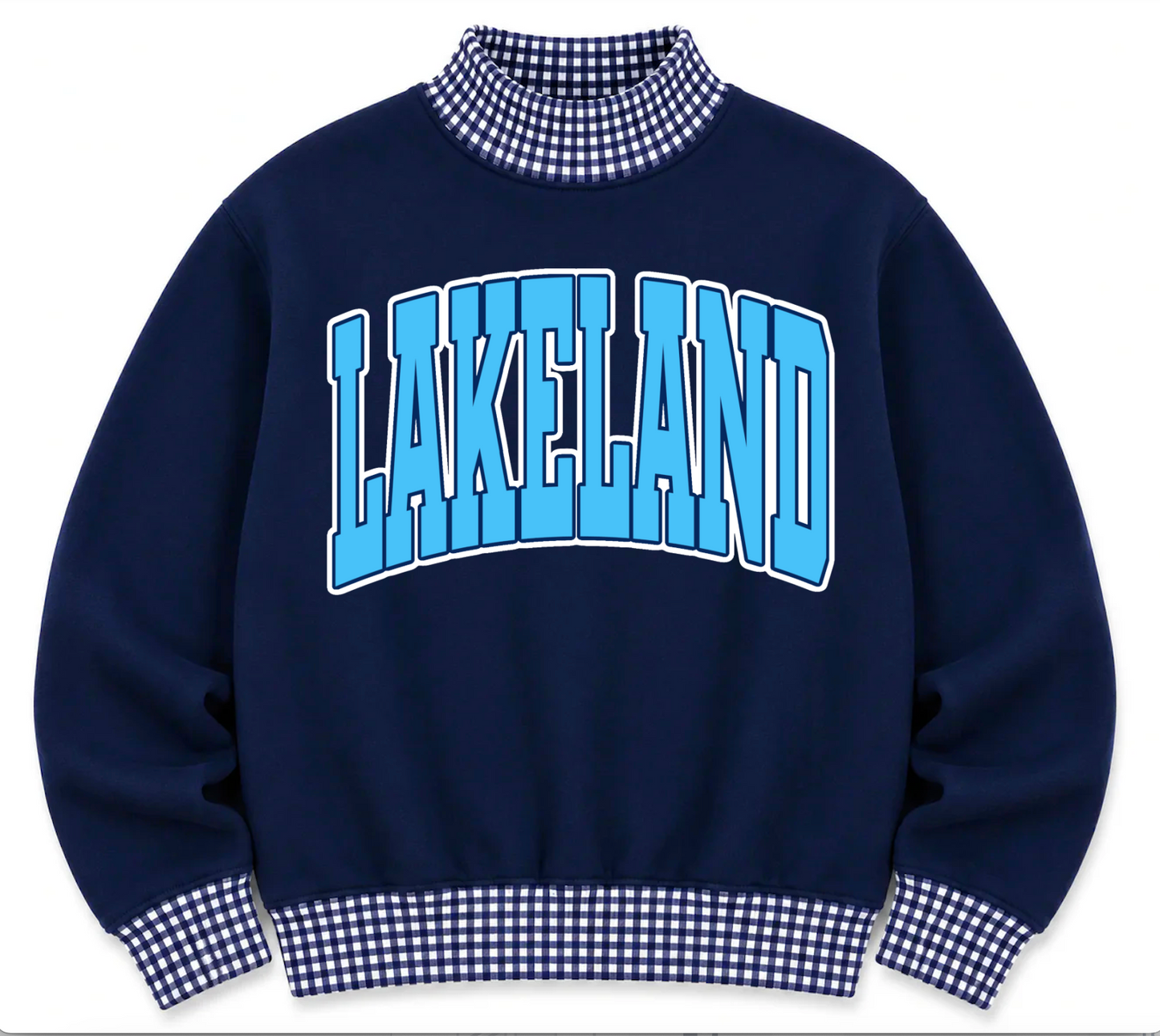 Gingham School Spirit Lakeland Lions or Any Other Mascot/Team Mock Neck Sweatshirt - Completely Customizable/ Game Day Sweatshirts