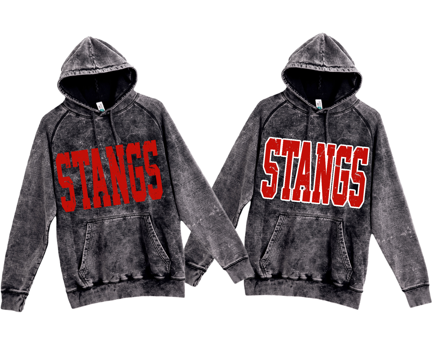 Stangs (Center Hill or Houston) Themed Acid Washed Hoodie /Center Hill Mustangs/ Houston Mustangs Hoodie