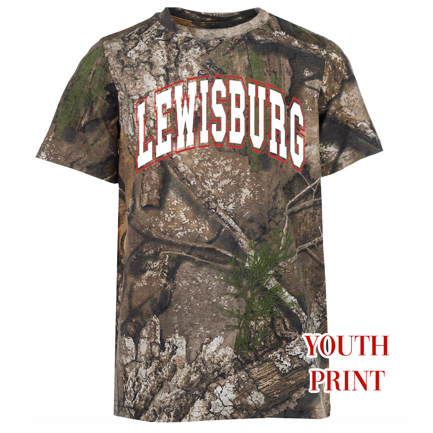 Camo Lewisburg Tee/ Either Mossy Oak New Bottomland or Real Tree Max Print