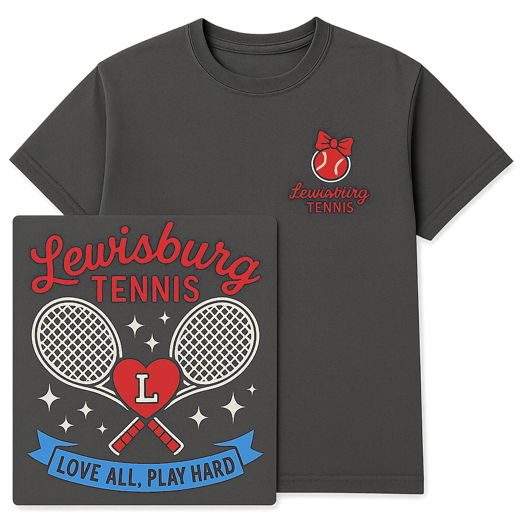 Lewisburg Tennis Shirt - Comfort Colors or Bella Canvas - Pepper Print
