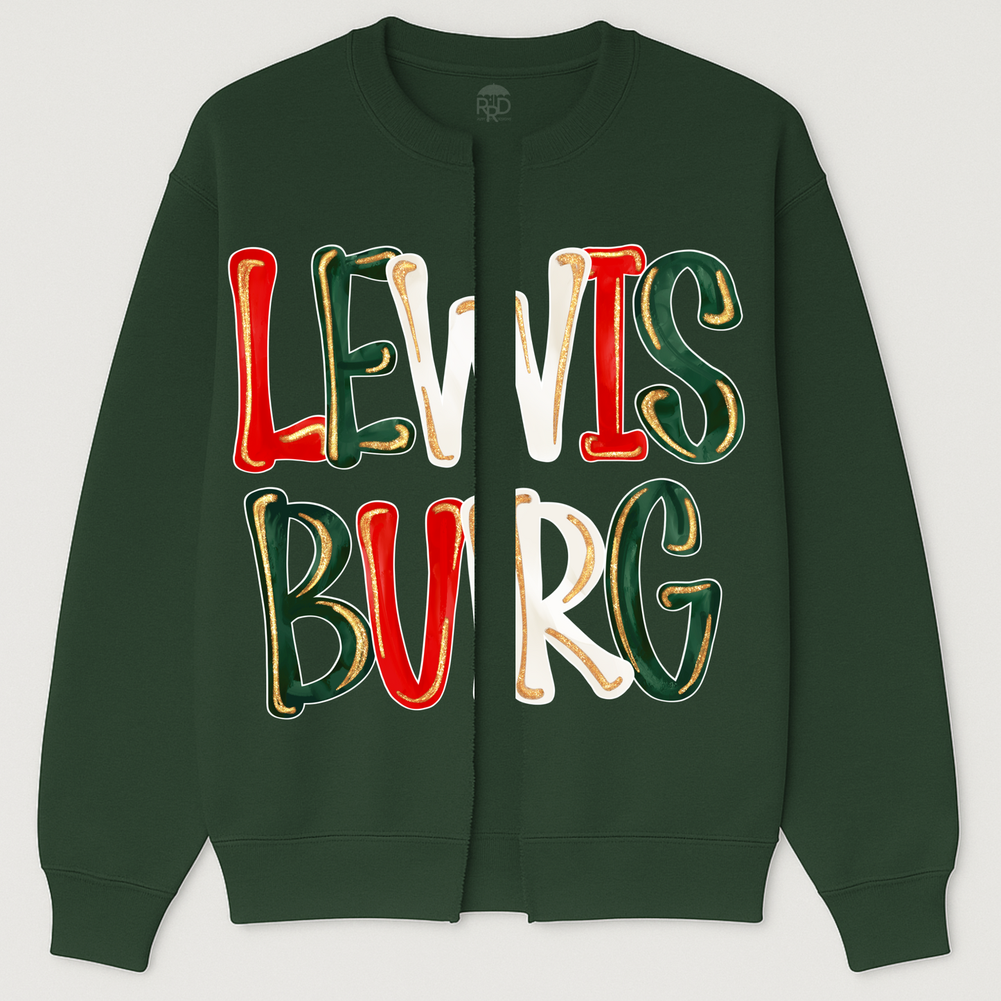Custom Lewisburg Christmas Sweatshirt Cardigan OR ANY OTHER SCHOOL - Oversized Print/ Merry Christmas School Spirit Design