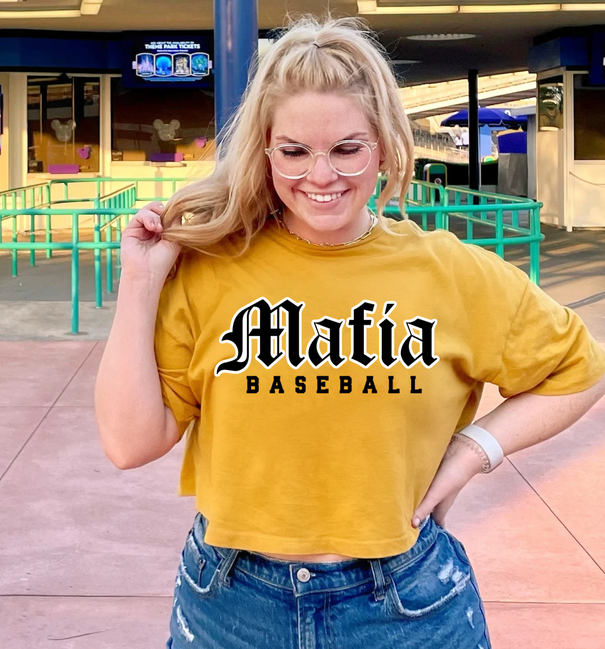 Boxy Crop Mafia Baseball Tee/ Classy Cropped Tee