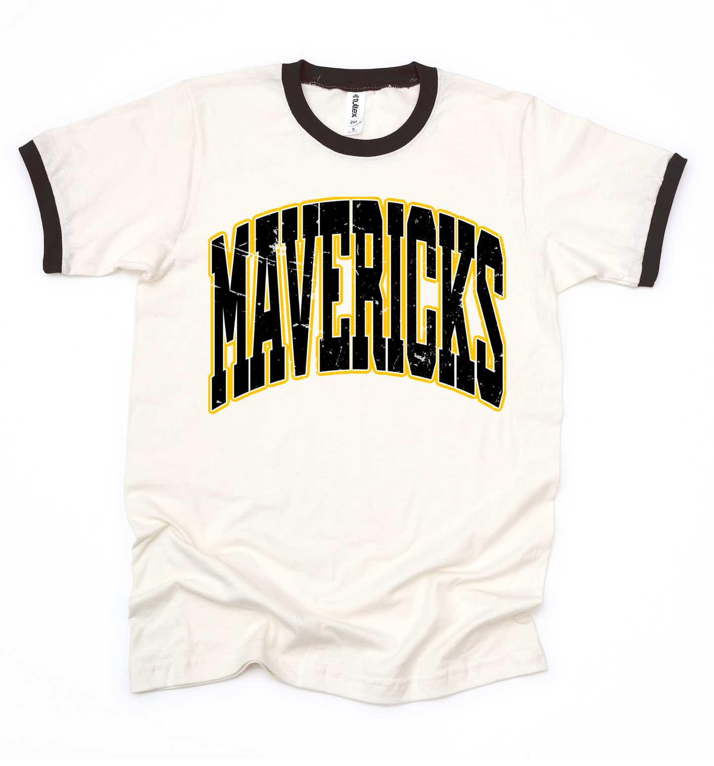 Distressed Mavericks Ringer Shirt/ Adult Sizes - Tultex Brand - Mavs Baseball