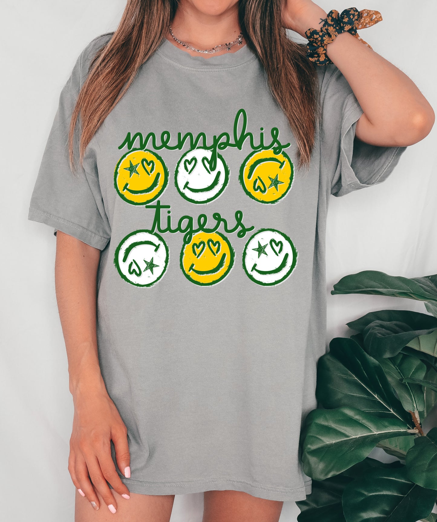 Comfort Colors or Bella Canvas Memphis Tigers Smiley Competitive Baseball Tee Shirt