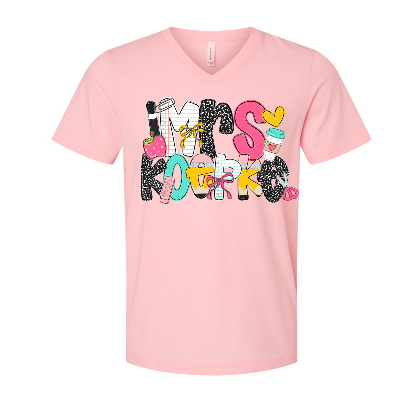 Bella V-Neck Personalized Teacher Shirt/ Mrs. Teacher Name Tee/ Teacher Gifts/ Teacher Team Shirts