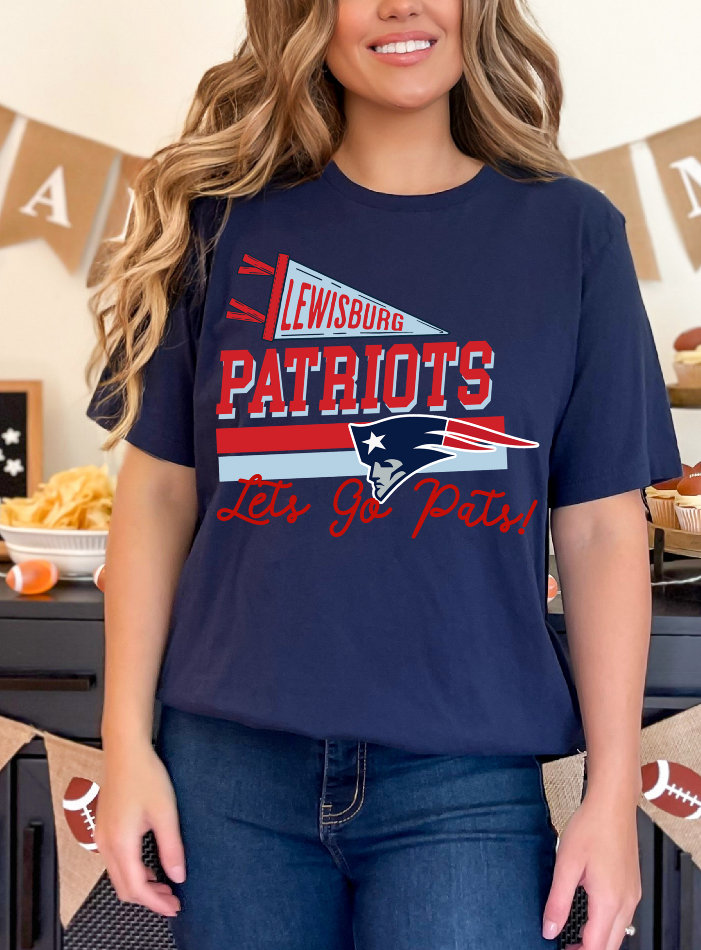 Bella or Comfort Colors Patriots Bow Shirt/ Lewisburg Patriots /Youth and Adult Sizes