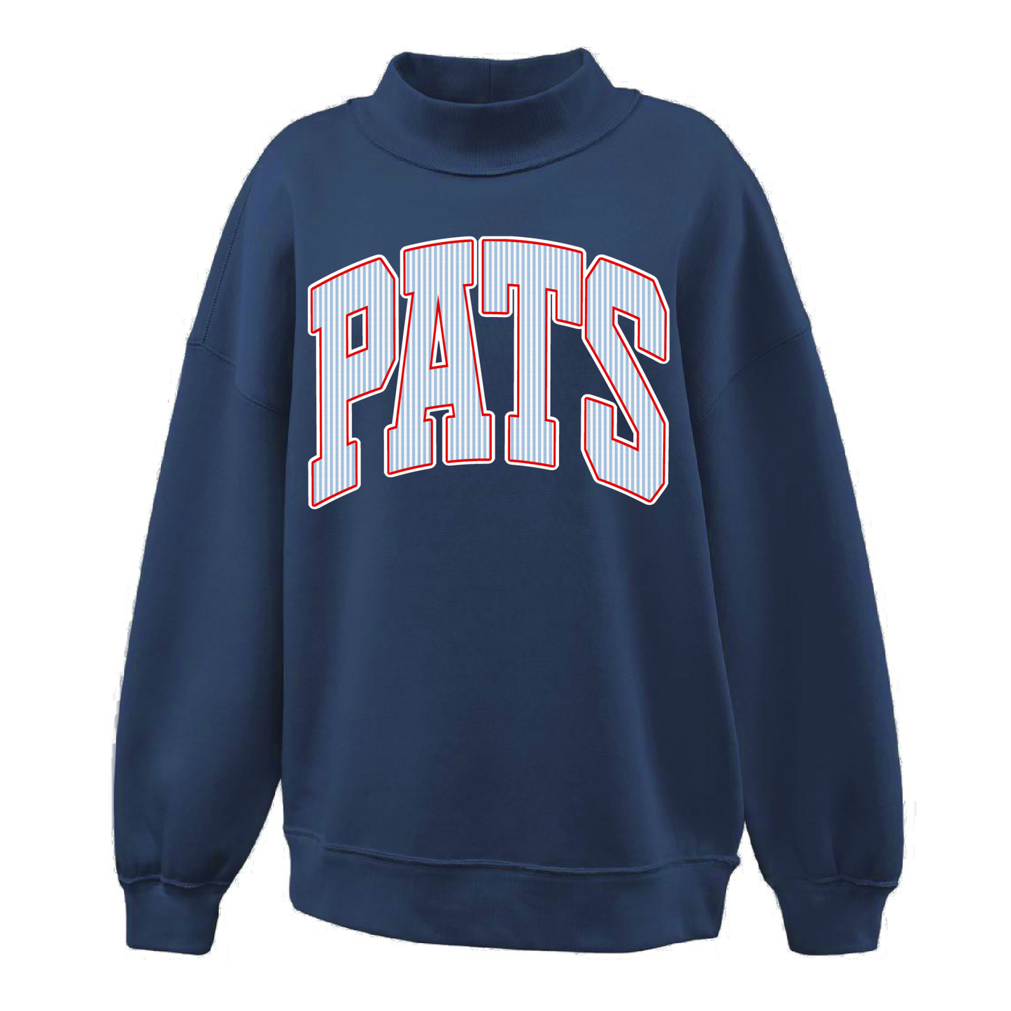 Navy Mockneck with Faux Seersucker Print/ Adult Sizes S-2XL