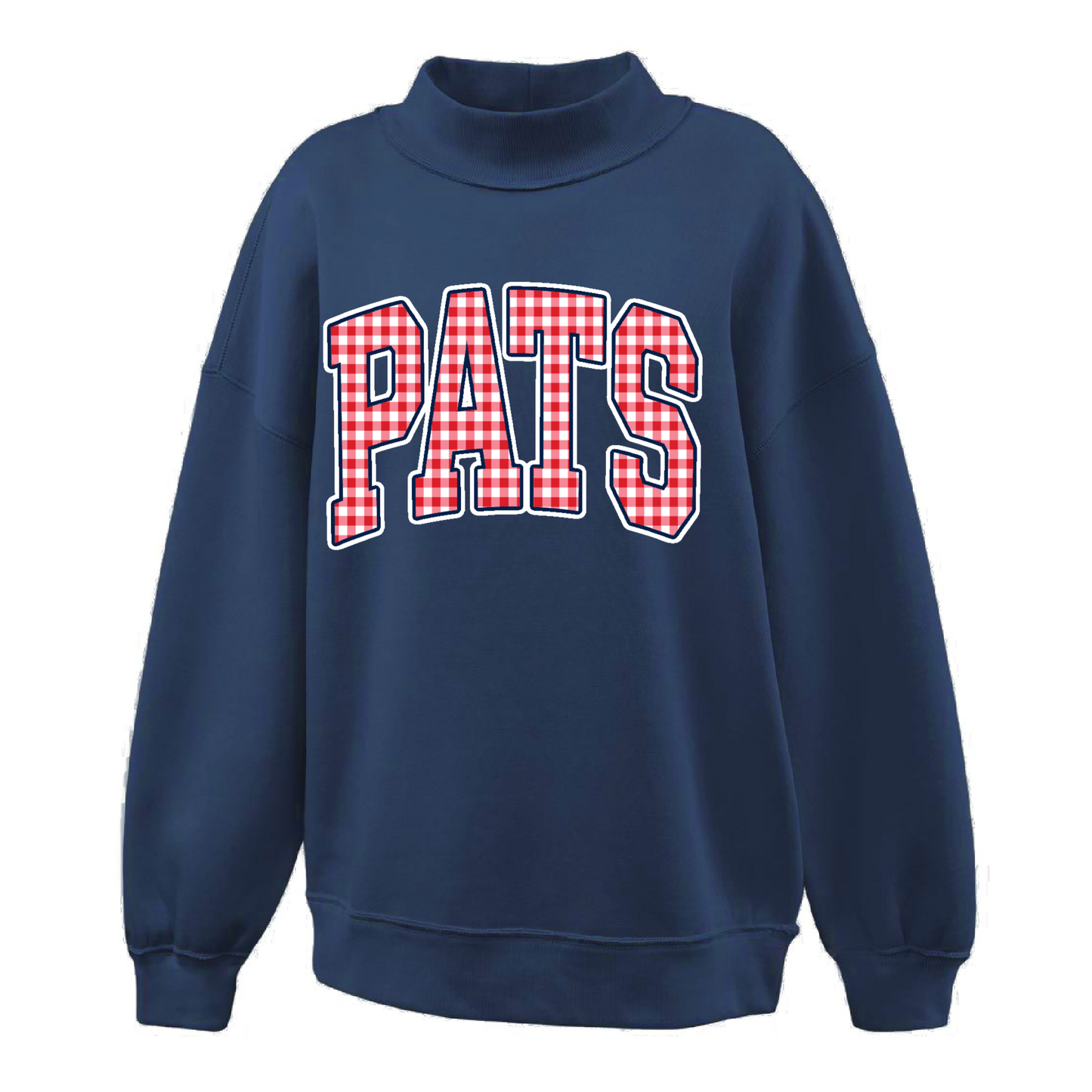 Navy Pats Mockneck with Faux Seersucker Print/ Adult Sizes S-2XL