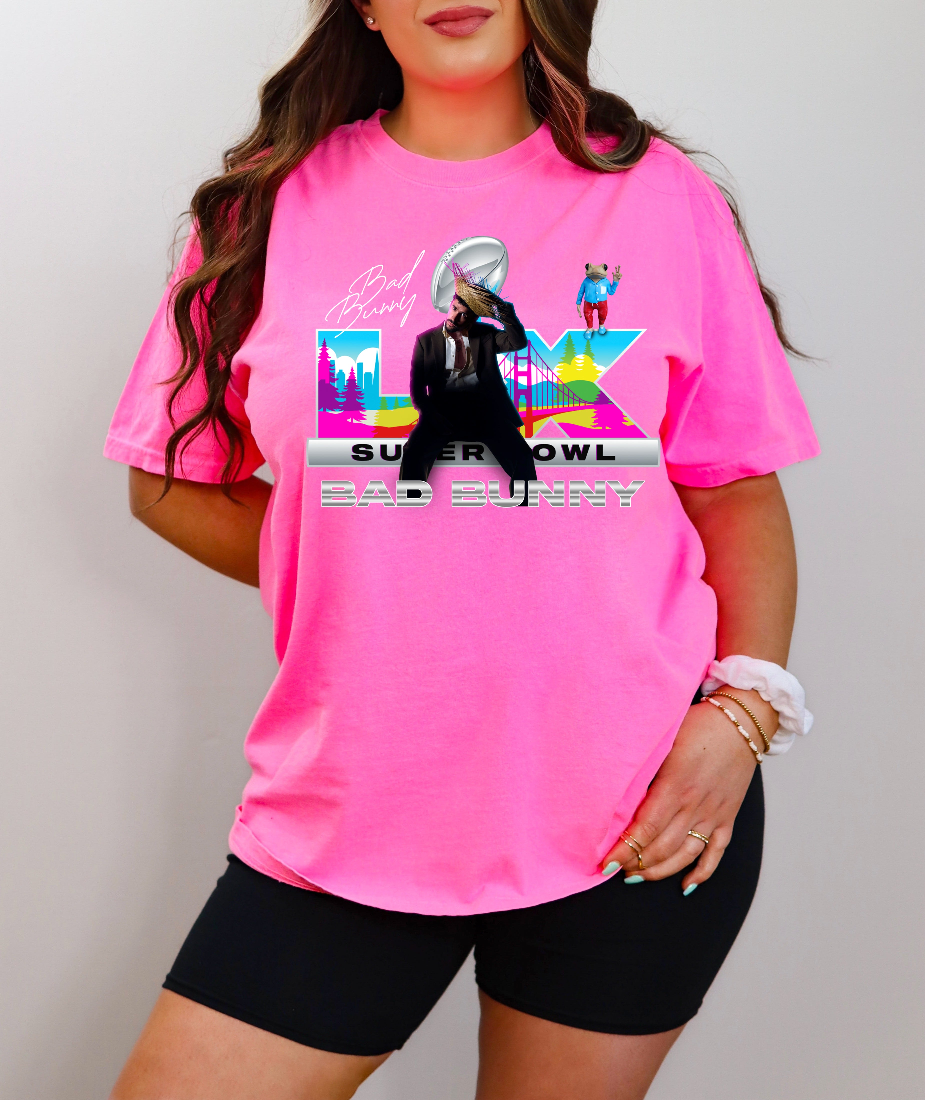 neonpinkshirtbadbunnysuperbowl