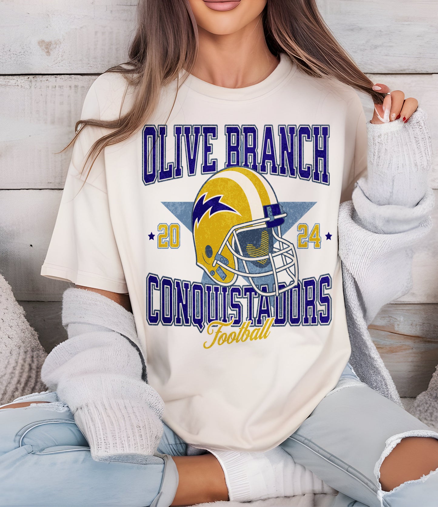 Comfort Colors Olive Branch Conquistadors Football Tee / Desoto County Schools / Mississippi School Shirt