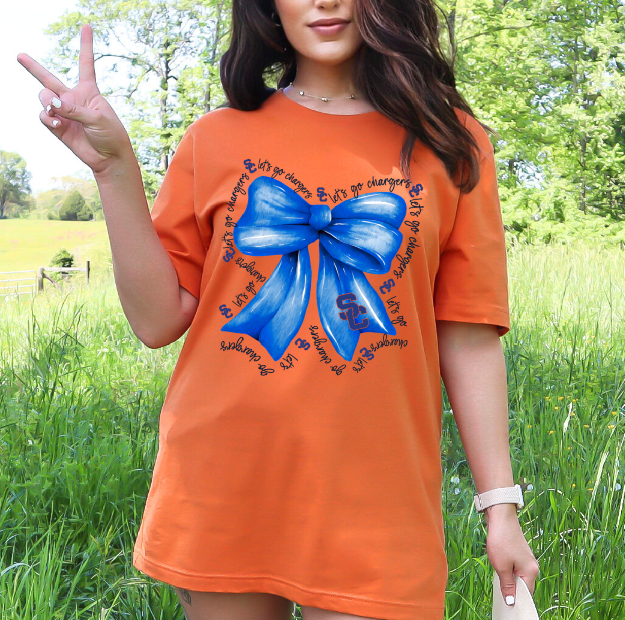 Southaven Chargers Comfort Colors or Bella Canvas Coquette Bow Tee- Youth and Adult Sizes