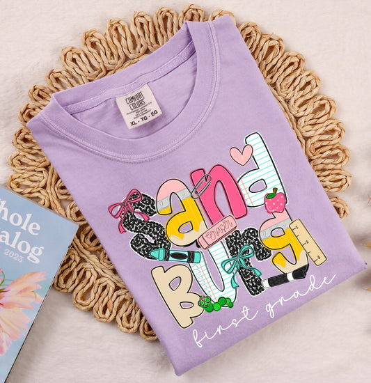 Comfort Colors Sandburg First Grade (OR ANY OTHER SCHOOL or GRADE) Specific School Tee  - YOUTH and ADULT SIZING