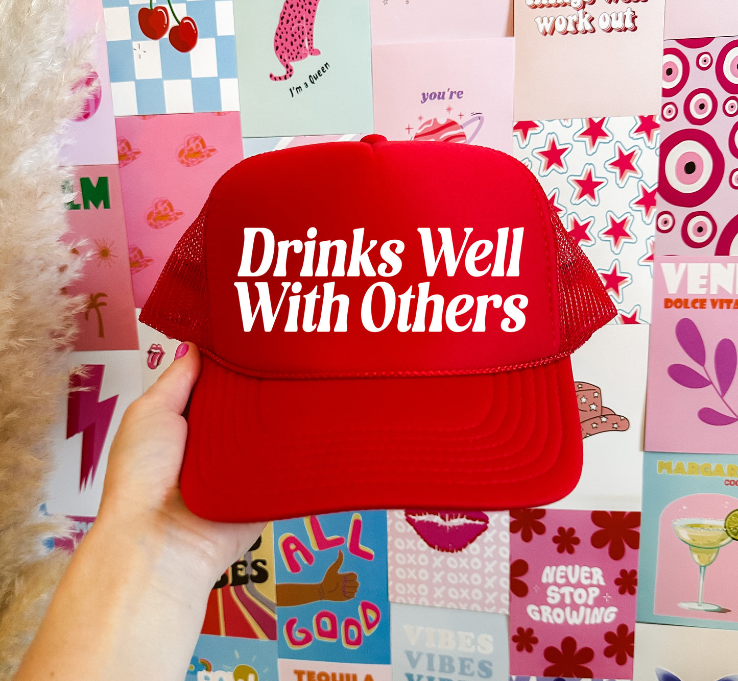 Drinks Well With Others Trucker Hat/ Funny Gifts for Her / Otto Trucker Hat/ Girls Trip Hats