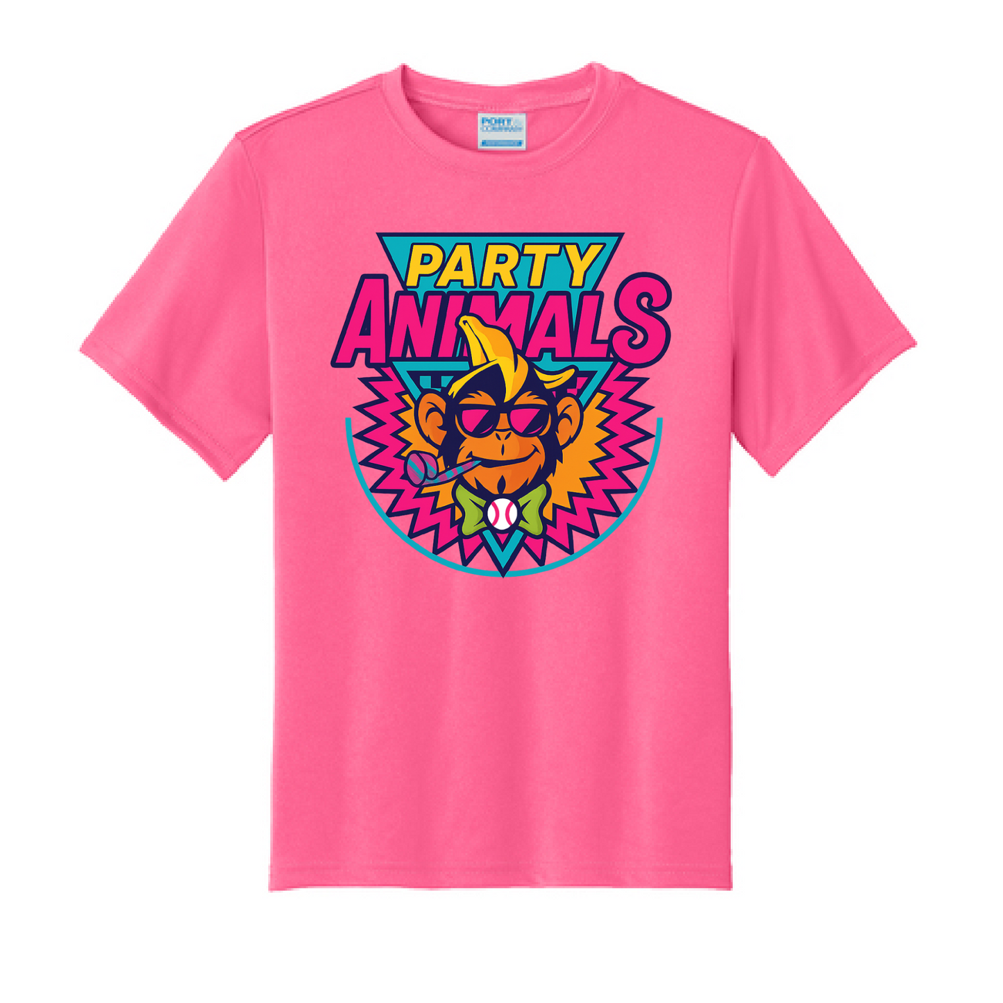 Pink Drifit Bright Party Animals Baseball Shirt/ Youth and Adult Sizes