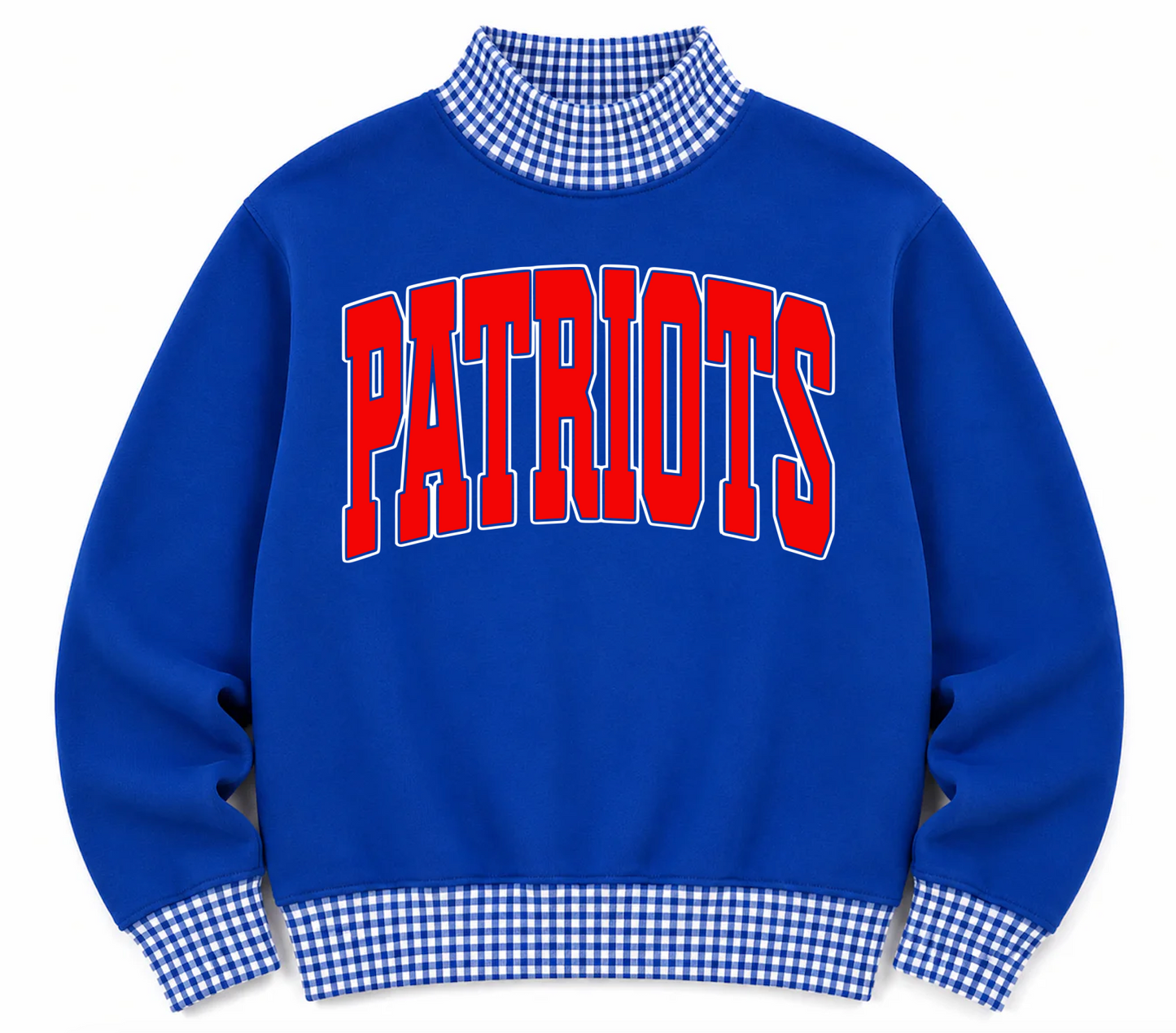 Gingham School Spirit Marshall Patriots or Any Mascot/Team Mock Neck Sweatshirt - Completely Customizable/ Game Day Sweatshirts