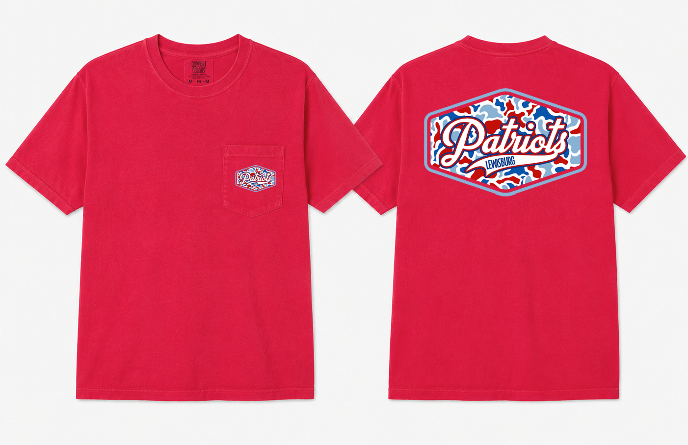 Comfort Colors Lewisburg Camo Patriots Tee- Vintage Pocket Tee/ Youth Sizes will NOT have actual pocket