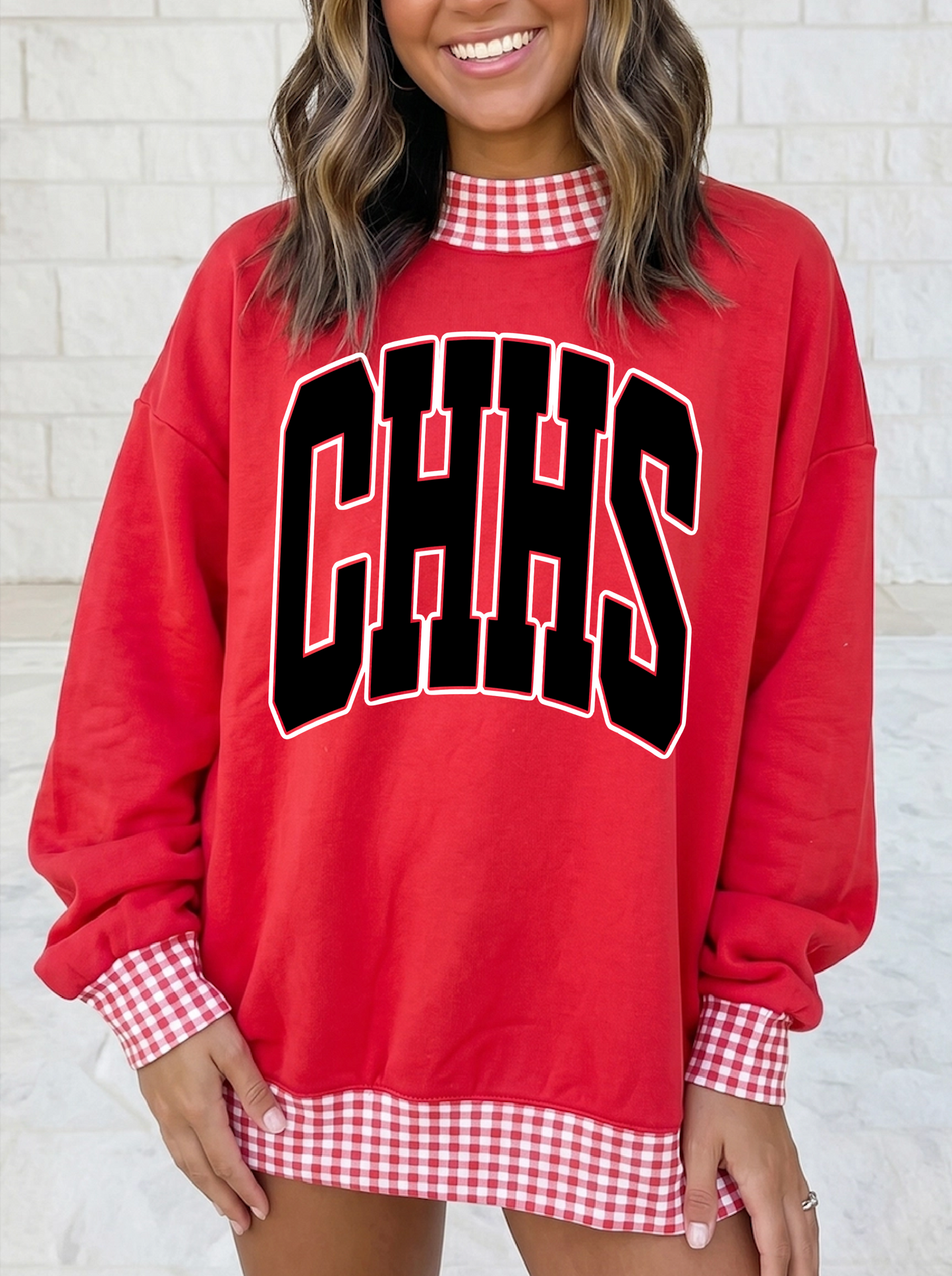 Gingham School Spirit Center Hill High School or Any Other School /Team Mock Neck Sweatshirt - Completely Customizable/ Game Day Sweatshirts