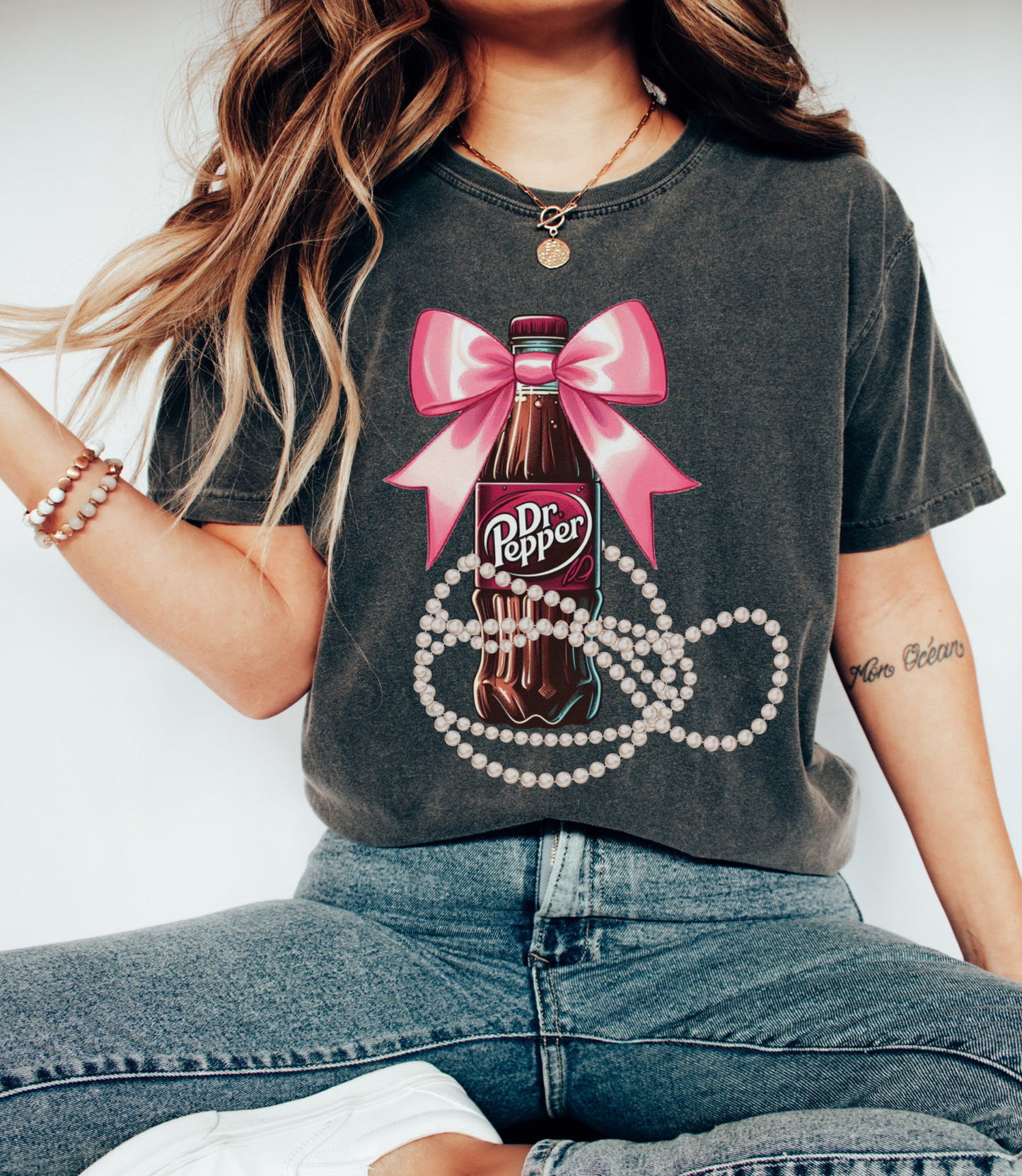 Dr. Pepper Coquette Bow with Pearls Shirt/ Comfort Colors or Bella Canvas Tee