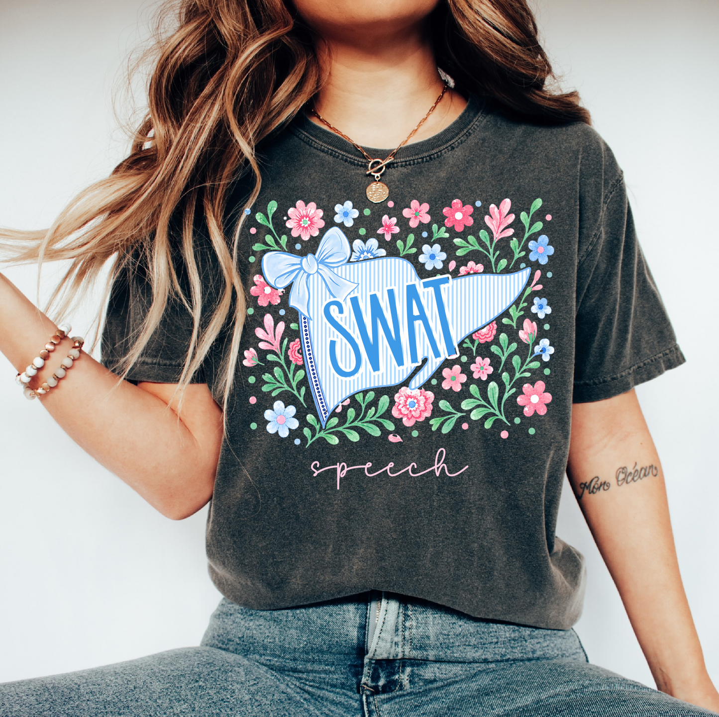 Comfort Colors Customized Team Floral Shirts/ SWAT Shirts