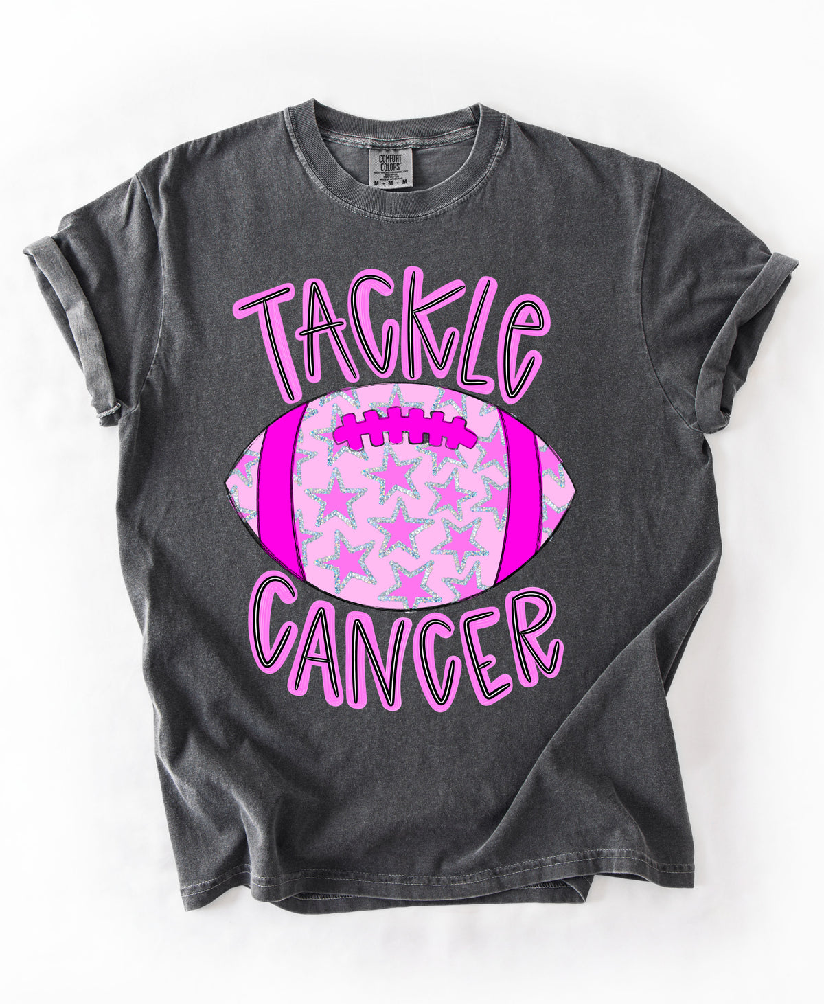 Comfort Colors Tackle Cancer Pink Out Football Shirt/ Youth and Adult Sizes