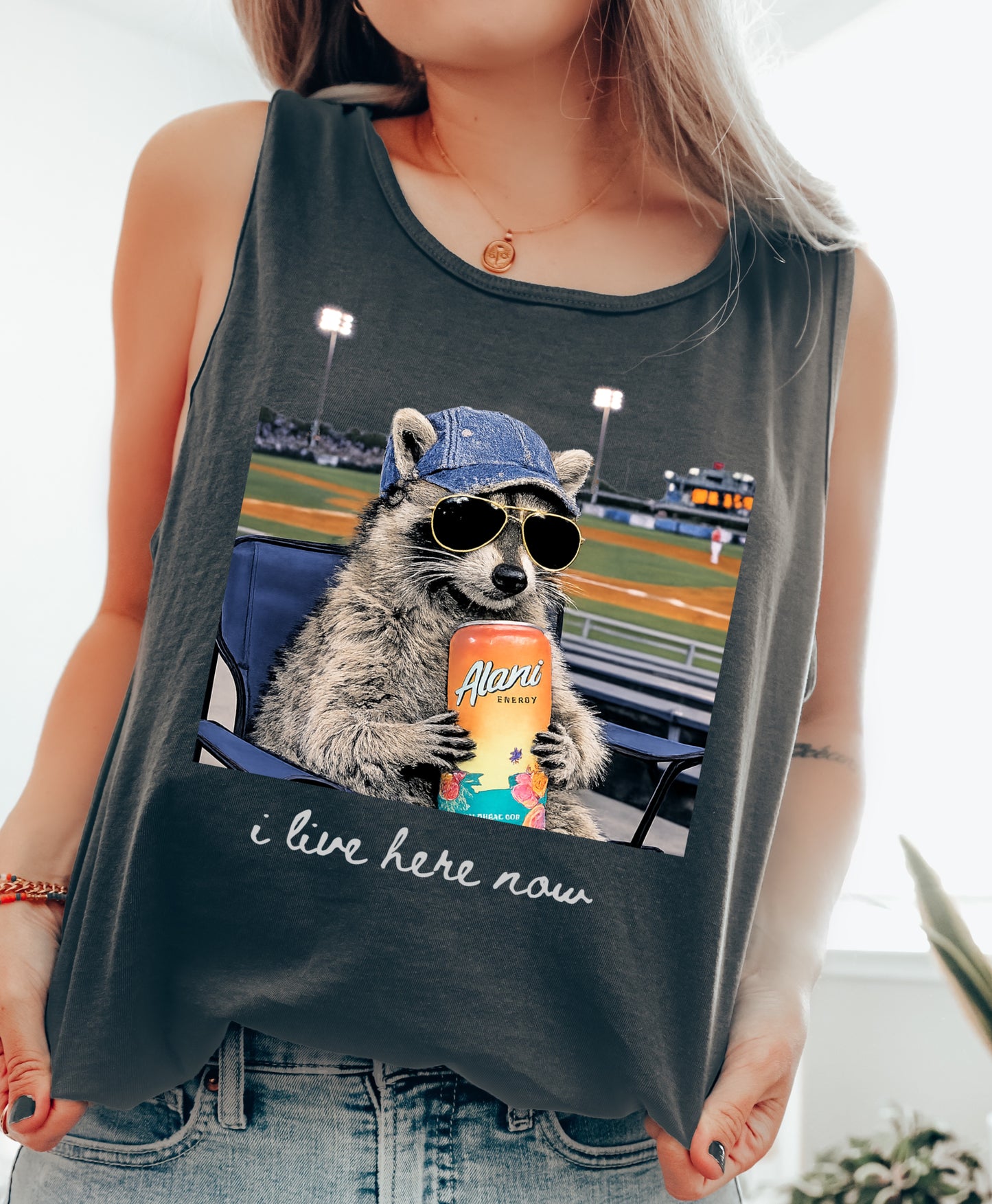 Comfort Colors - I Live Here Now Raccoon Alani Baseball Tank