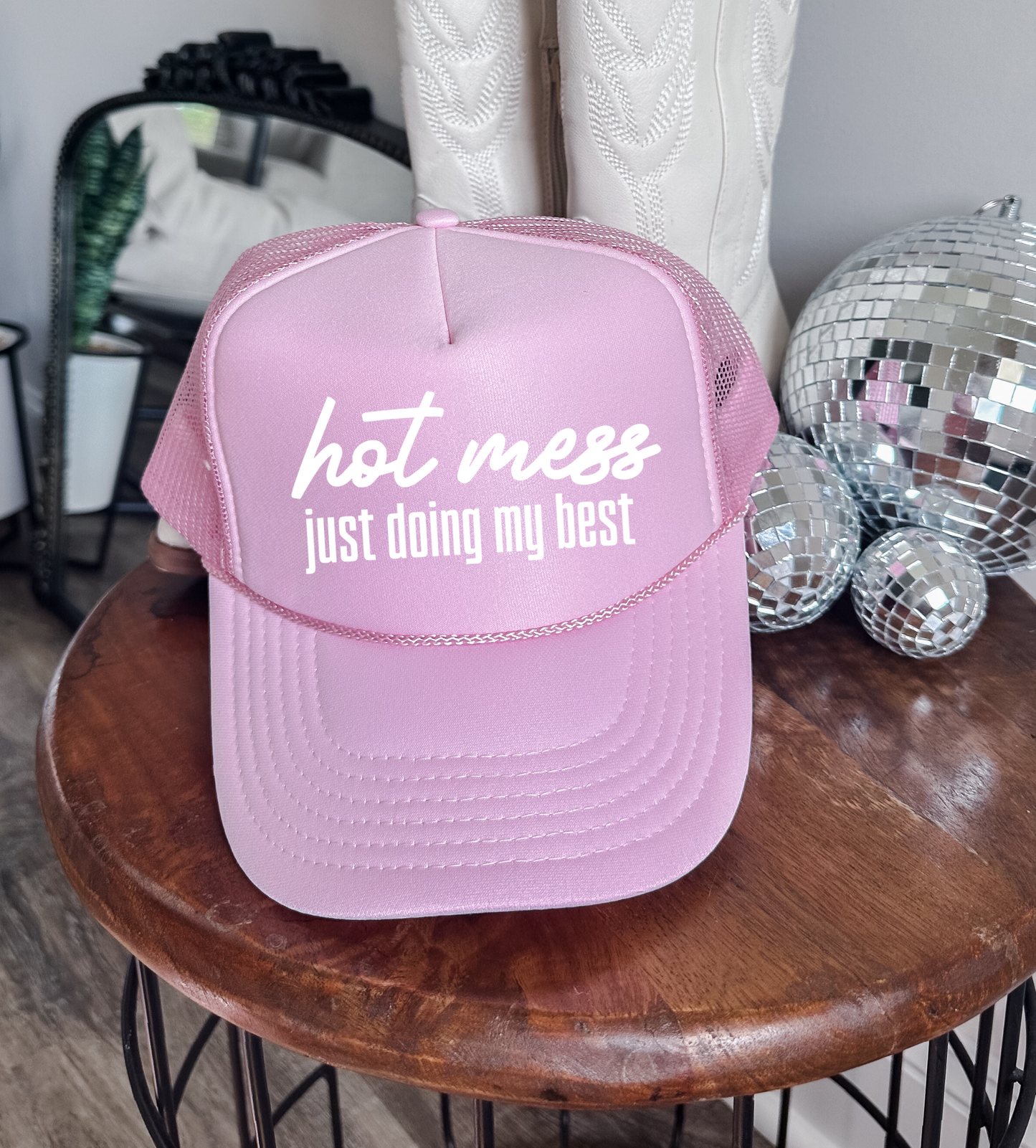 Light Pink Hot Mess Just Doing My Best Trucker Hat/ Funny Gifts for Her / Otto Trucker Hat/ Girls Trip Hats