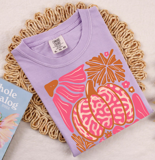 Orchid Comfort Colors Retro Daisy Pumpkin Floral Fall Tee/ Quality Retro Tee /Adult Sizes