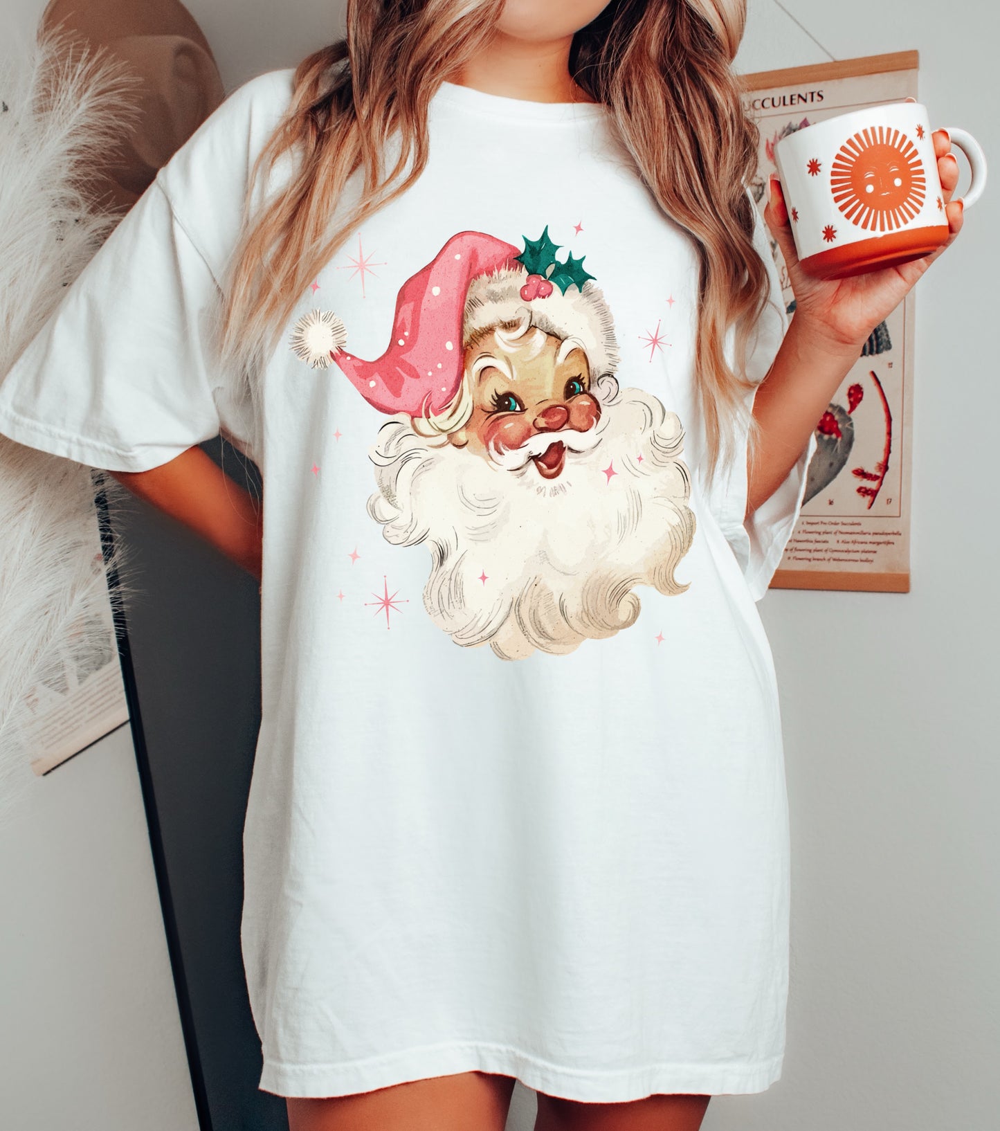 Bella or Comfort Colors Christmas Pink Santa Tee/ Retro Santa Shirt