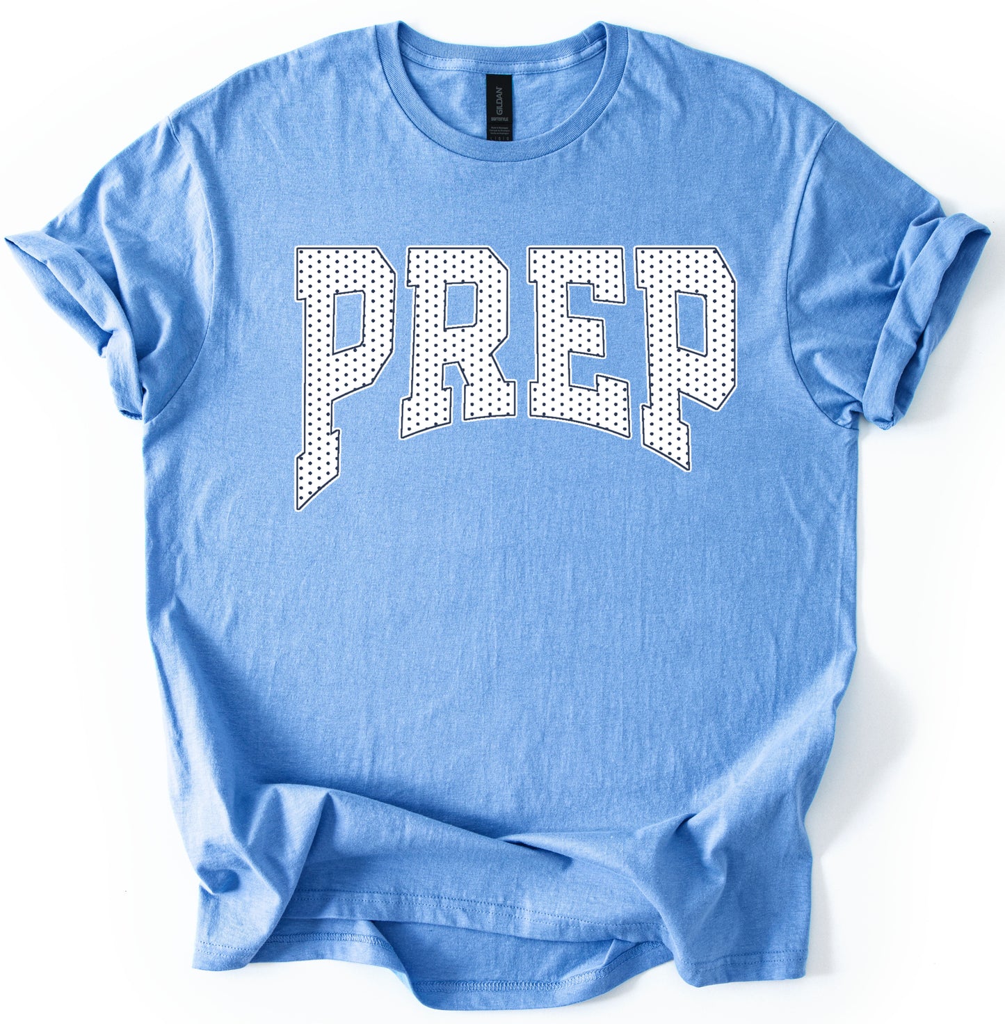 Gildan Softstyle Columbia Blue Prep Polkadot Tee