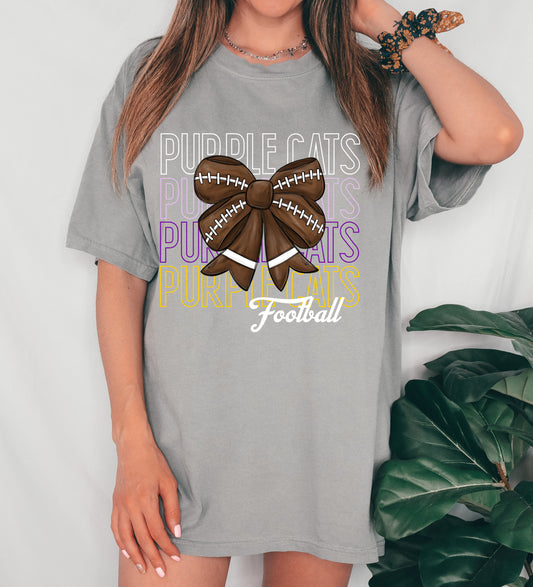 Comfort Colors Ariton Purple Cats Football Tee/ Youth and Adult Sizing