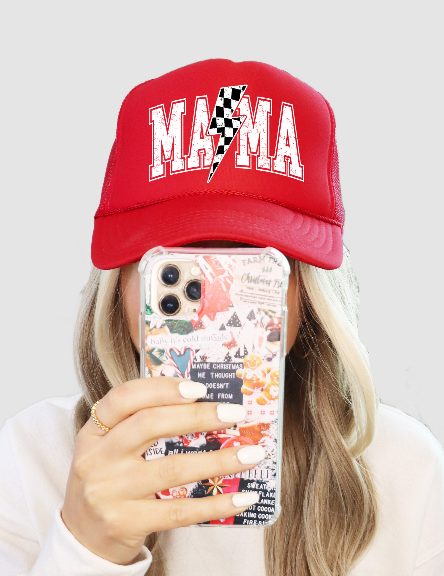 Mama Checkered Lightning Bolt Trucker Hat