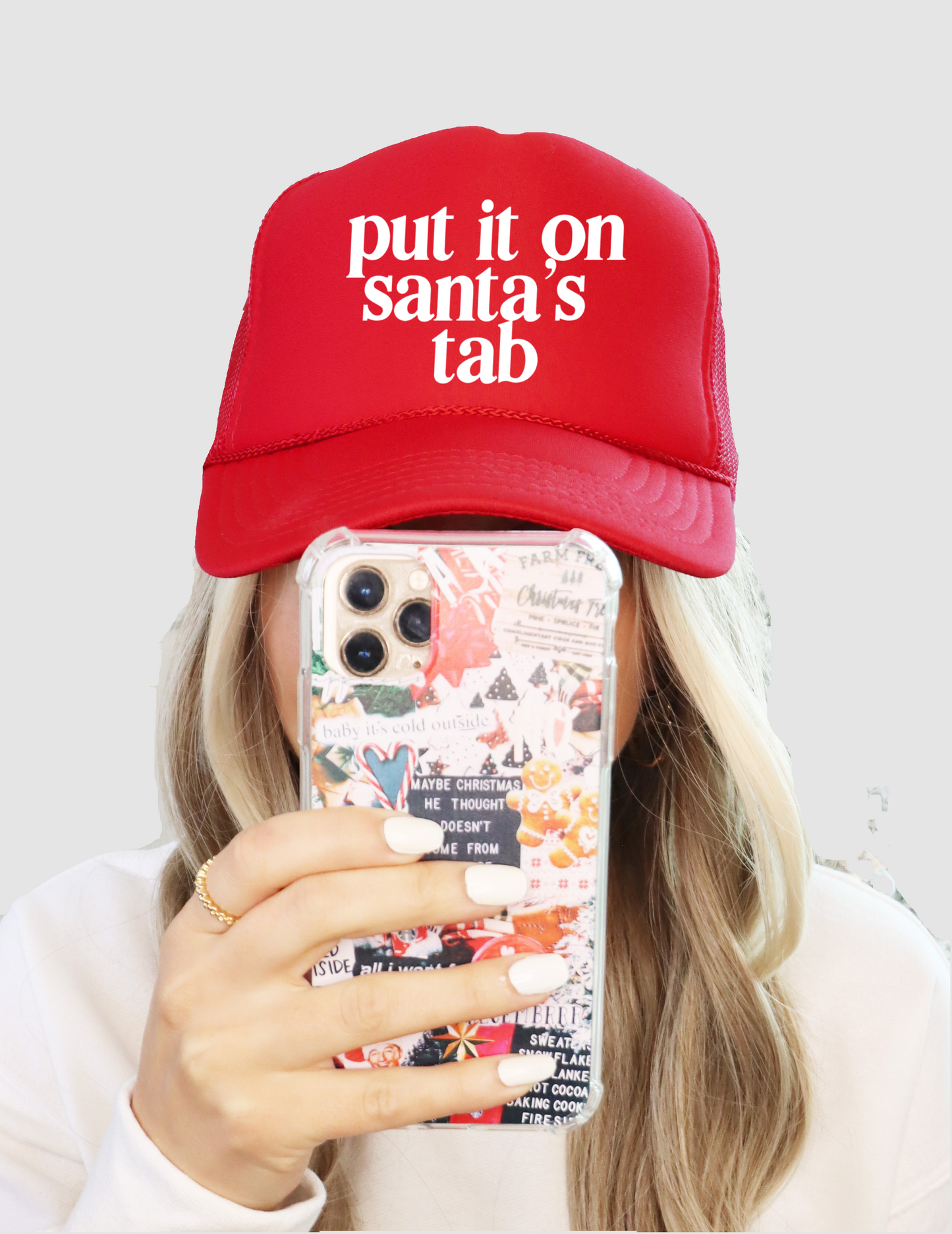 Red Put It On Santa's Tab Trucker Hat/ Funny Trucker Hat/ Christmas Trucker Hat