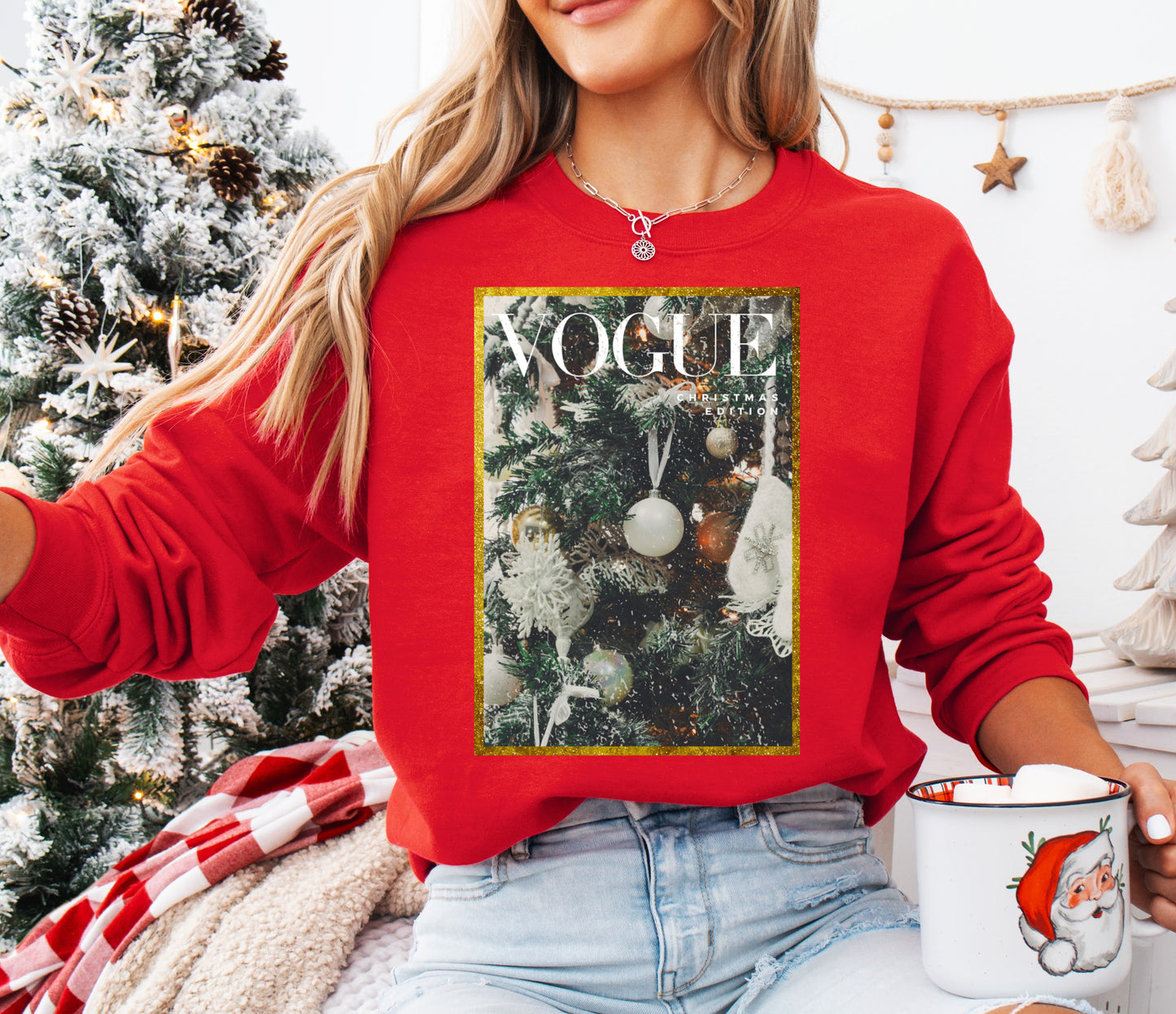Luxe Magazine Gildan or Bella Christmas Sweatshirt/ Direct To Film Transferred Faux Glitter Sweatshirt/ Youth and Adult Sizes