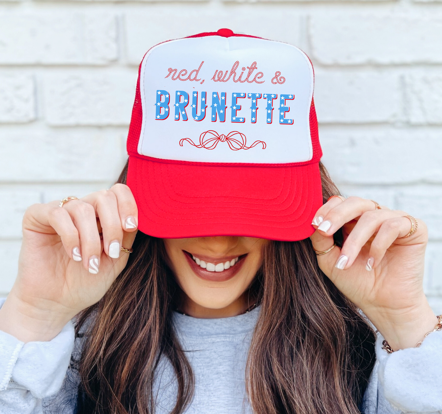 Red, White, and Brunette Trucker Hat/July 4th Trucker Hats/ Memorial Day Hat